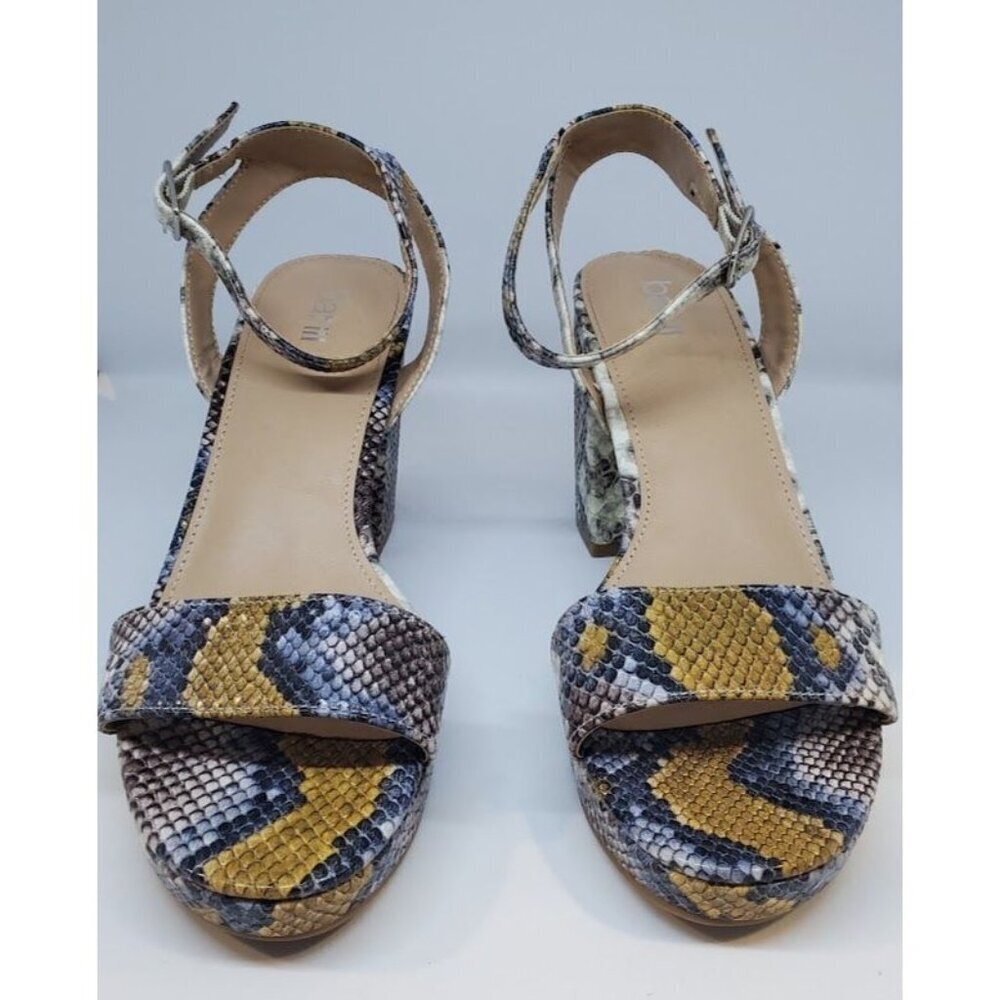 Bar III Women's Cabey Block Heel Sandals Snake Print Size 7M Ankle Strap